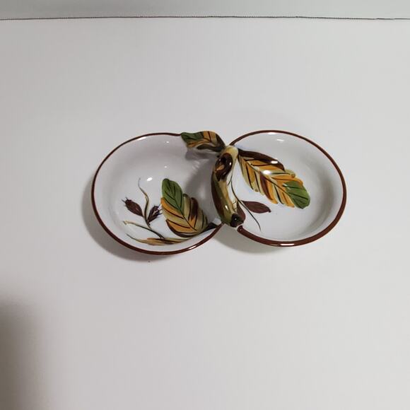 Painted Ceramic Double Serving Dish Divided Bowl Snacks Nuts Dips Italy - Picture 2 of 16